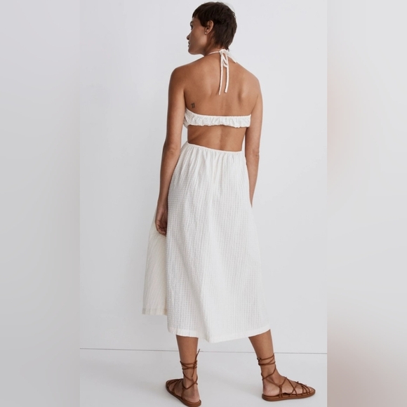 Madewell White Cotton Cutout Bandeau Halter Midi Beach Sundress, Size Small - Picture 3 of 16